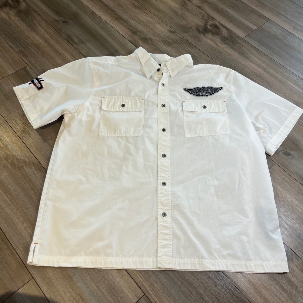 Harley-Davidson Button Up Shirt Short Sleeve Patches Men 2XL Bin‎ J-7